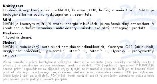 NADH Energy Komplex s koenzymem Q10-hořčíkem-vit.C a E 30 enterosolventních tobolek - popis