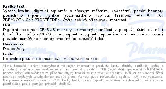 Celsius Memory teploměr digitální NEW - popis