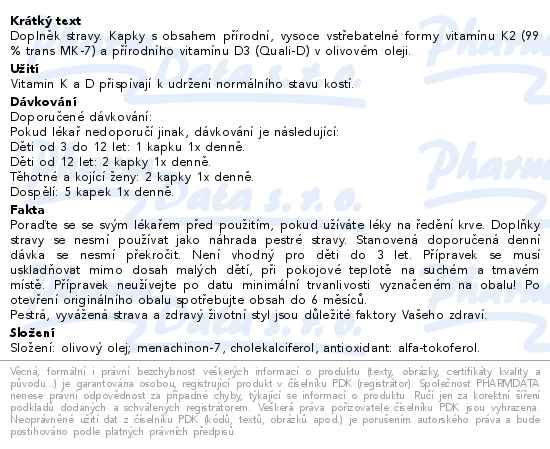 Vitamin K2 90mcg + D3 2000I.U. kapky 10ml Generica - popis