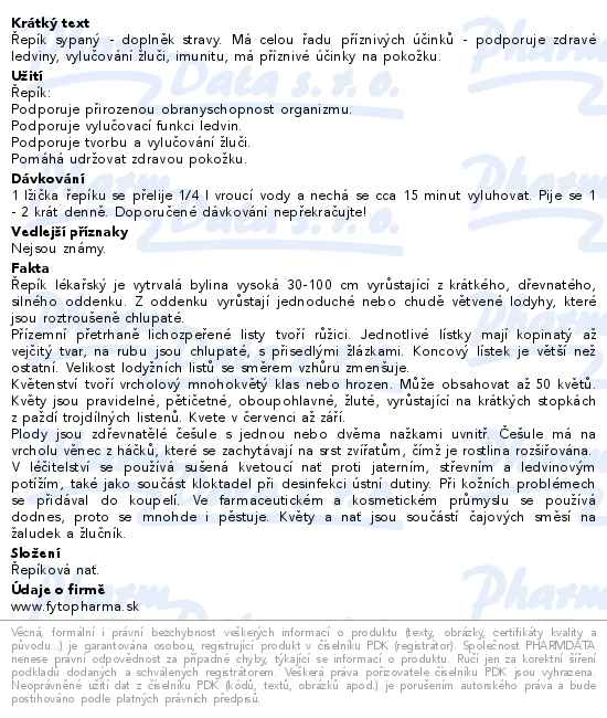 Řepík bylinný čaj sypaný 50g Fytopharma - popis