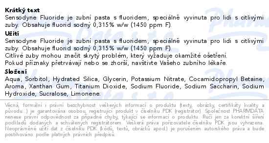Sensodyne Fluoride zubní pasta 75ml - popis