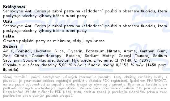 Sensodyne Anti Caries zubní pasta 75ml - popis