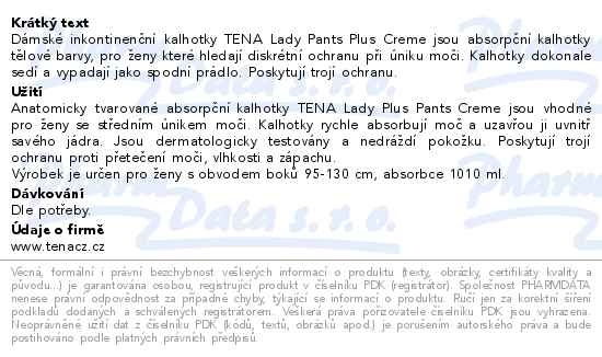 Tena Lady Pants Plus Creme Large inkontinenční kalhotky 8ks 782680 - popis