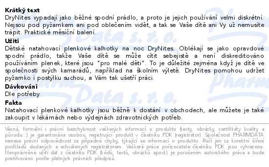 DryNites natahovací kalhotky na noc pro dívky JUMBO box 4-7let/17-30kg/4x16ks - popis