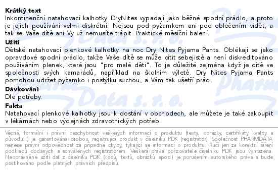 DryNites natahovací kalhotky na noc pro chlapce JUMBO box 4-7let/17-30kg/4x16ks - popis