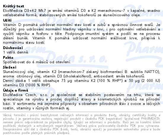 Vitamín D3 + K2 Mk7 sprej 30ml EkoMedica - popis