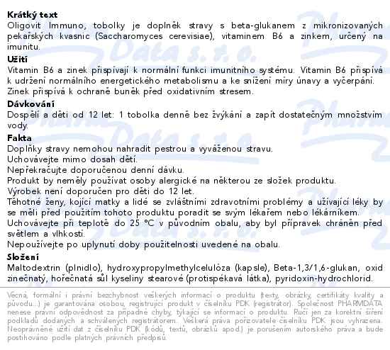 Oligovit Immuno Beta-glukan + vitamín B6 + zinek 60 tobolek Galenika - popis