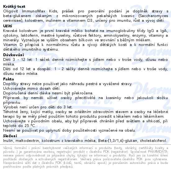 Oligovit Immunomax Kids Beta-glukan+inulin+vit.D3 10x2.25g Galenika - popis