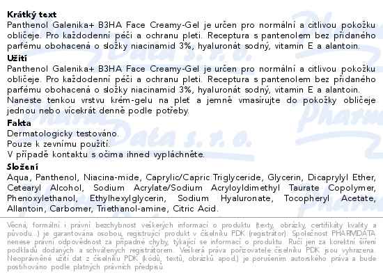 Panthenol Galenika B3HA Face Creamy-Gel 50ml - popis