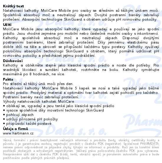 Inkontinenční kalhotky natahovací MoliCare Mobile 5k L 14ks - popis