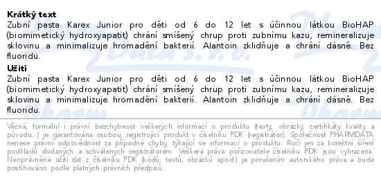Karex Junior zubní pasta 65ml - popis