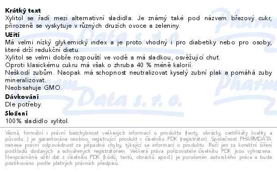 Organis Xylitol stolní sladidlo 1000g - popis