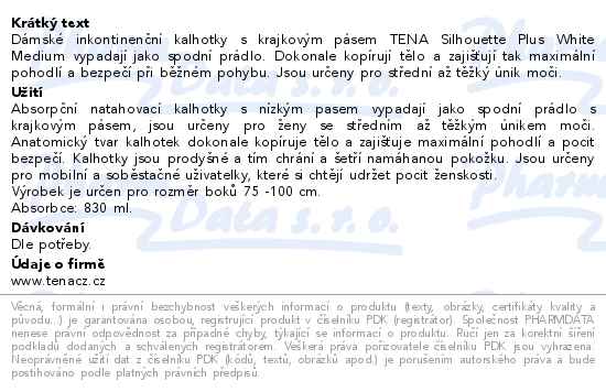 Tena Silhouette Plus White M inkontinenční kalhotky 12ks 780100 - popis