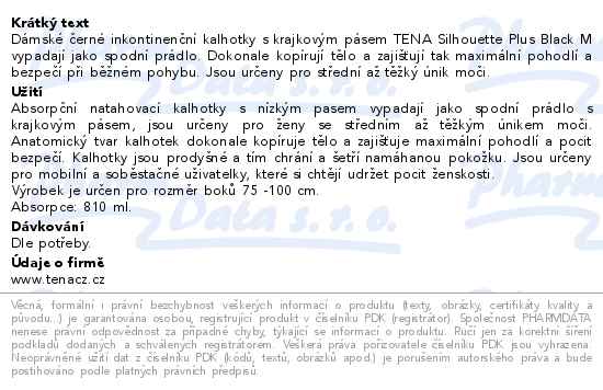 Tena Silhouette Plus Black M inkontinenční kalhotky 12ks 780201 - popis