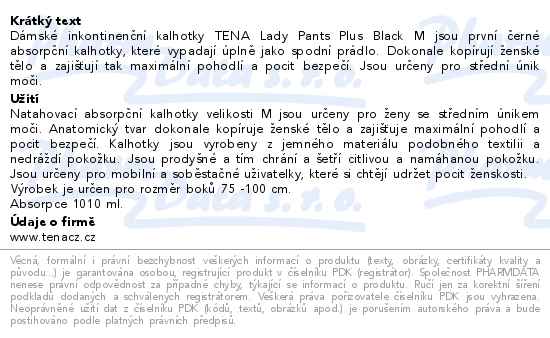 Tena Lady Pants Plus Black Medium inkontinenční kalhotky 9ks 785270 - popis