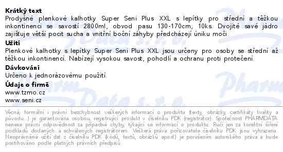 Seni Super Plus inkontinenční kalhotky s lepítky XXL 10ks - popis