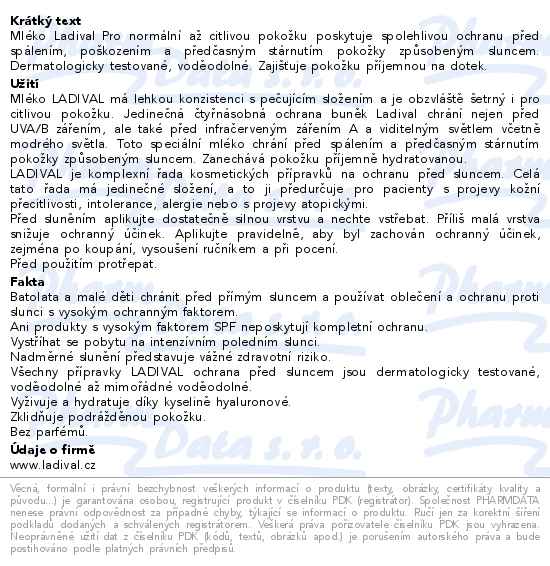 Ladival citlivá&normální pokožka mléko na ochranu proti slunci OF30 200ml - popis