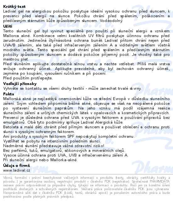 Ladival alergická pokožka gel na ochranu proti slunci OF50+ 200ml - popis