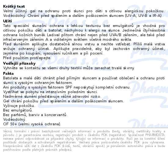 Ladival dětská alergická pokožka gel na ochranu proti slunci OF50+ 200ml - popis