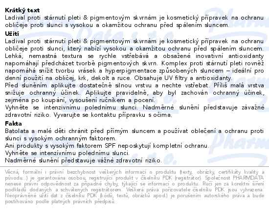 Ladival ochranný krém na obličej proti pigmentovým skvrnám OF50+ 50ml - popis