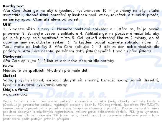 Afta Ústní gel na afty s kyselinou hyaluronovou 10 ml - popis