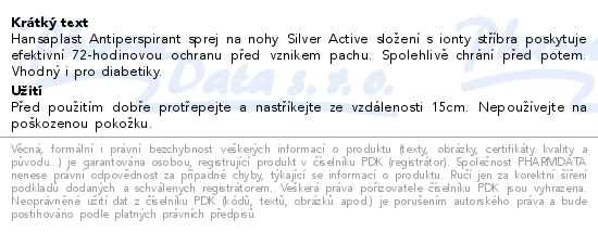 Hansaplast Silver Active anti-transpirant sprej 150ml - popis