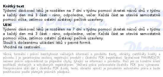 Dávkovač léků 7 dní ráno/poledne/večer - popis