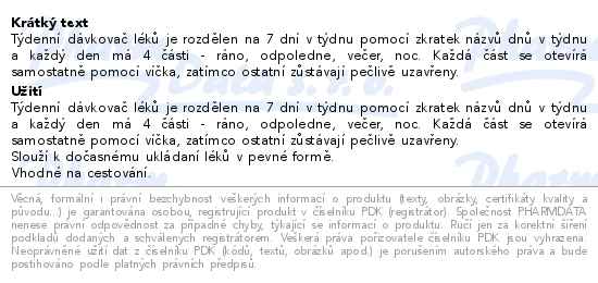 Dávkovač léků 7 dní ráno/odpoledne/večer/noc - popis