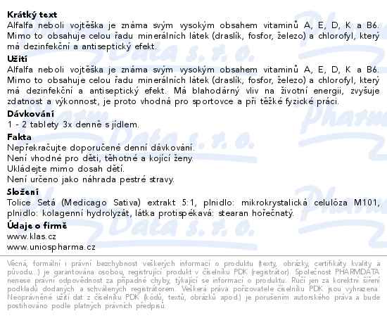 Klas Alfalfa 1000mg 90 tablet - popis