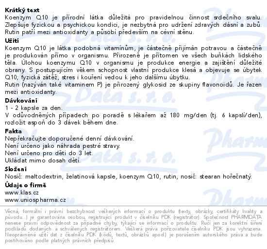 Klas Koenzym Q10 + rutin 60 kapslí - popis