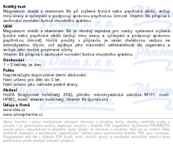 Klas Magnésium chelát + vit.B6 90 tablet - popis