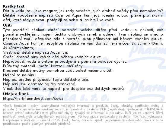 Cosmos aqua fun náplast do vody 2 velikosti 12ks - popis