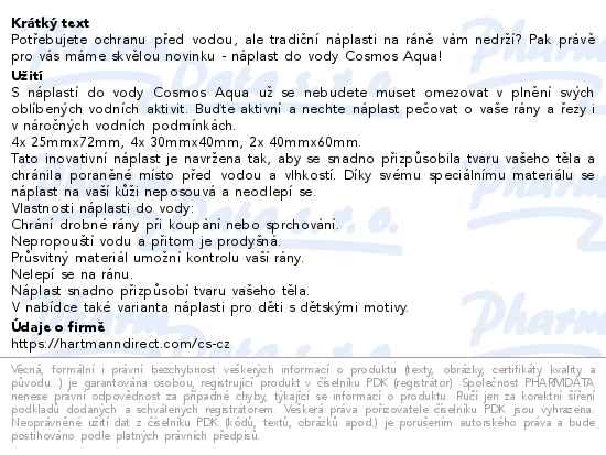 Cosmos aqua náplast do vody 3 velikosti 10ks - popis