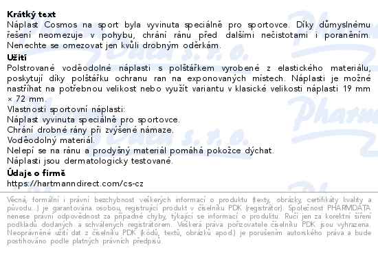 Cosmos sport voděodolná náplast 19x72mm 20ks - popis