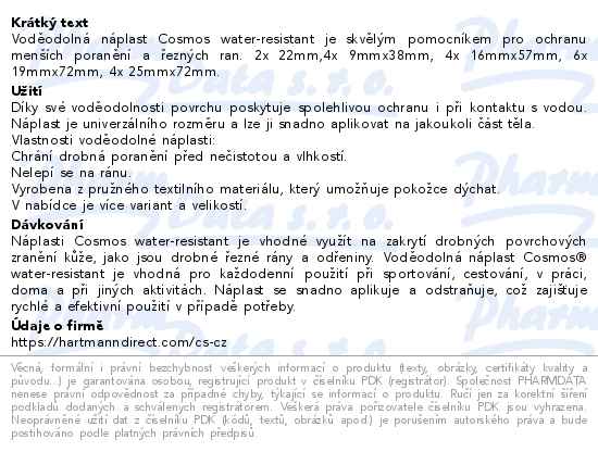 Cosmos water-resistant voděodolná náplast 5 velikostí 20ks - popis