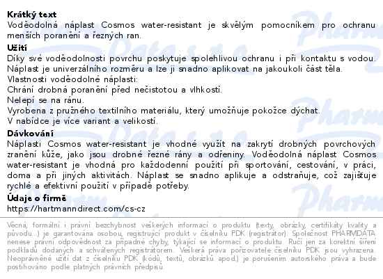 Cosmos water-resistant voděodolná náplast 6x10cm 5ks - popis