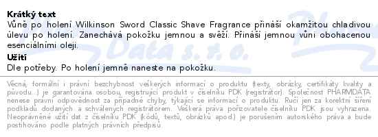 Wilkinson Classic Aftershave Fragrance Voda po holení 100ml - popis