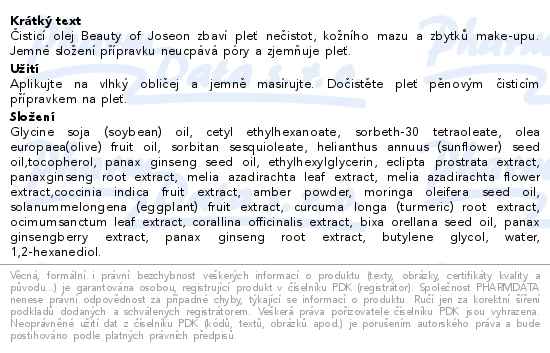 Beauty of Joseon Ginseng čistící olej 210ml - popis