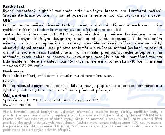 Teploměr Digitální Celimed Profi Temp Flexi-hrot - popis