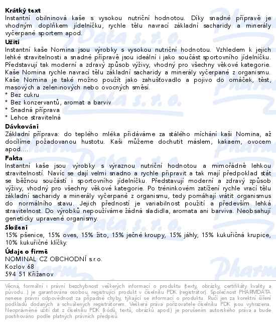 Nomina cereální kaše vícezrnná 300g - popis
