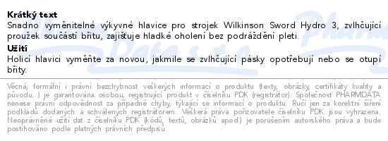 Wilkinson Hydro 3 Black Edition náhradní hlavice 4ks - popis