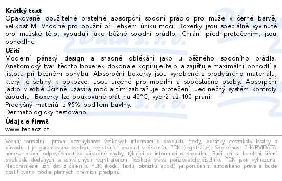 Tena Men Washable Protective Boxer M černé inkontinenční boxerky 1ks 84948 - popis