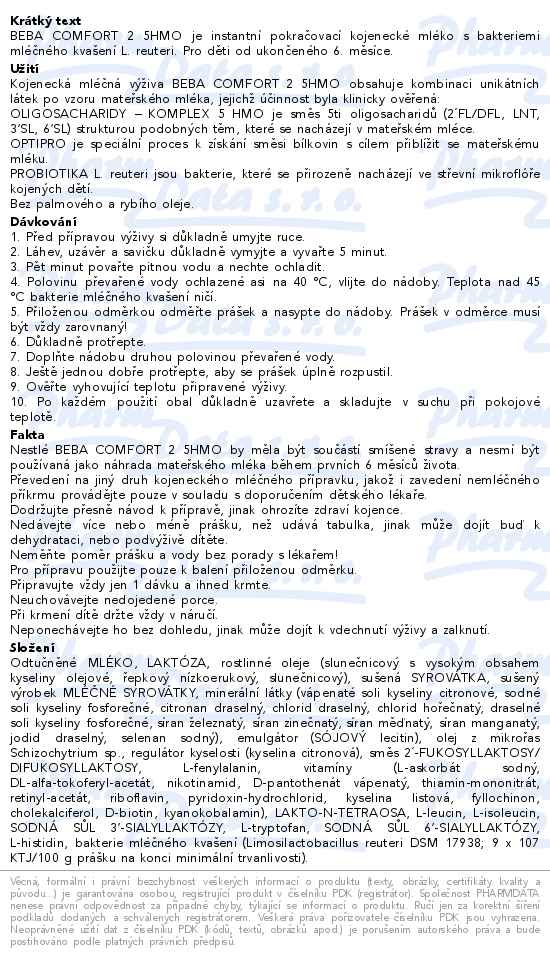 Beba Comfort 2 5HMO pokračovací kojenecké mléko 800g - popis