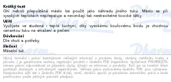 Organis Ghí přepuštěné máslo 1000ml - popis