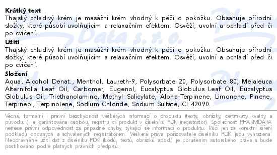 Thajský Cool krém Essential 100g - popis