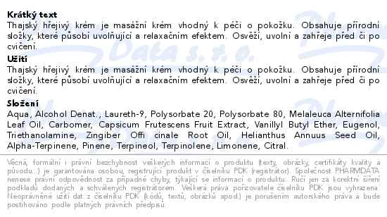 Thajský Hot krém Essential 100g - popis