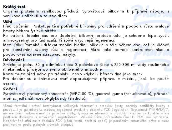 Organis Protein vanilka 210g - popis