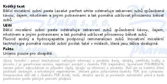 Lacalut perfect white micelární zubní pasta 75ml - popis