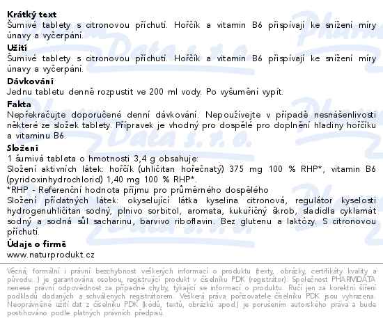 IQ Mag 375mg hořčíku+vitamin B6 příchuť citron 20 šumivých tablet - popis