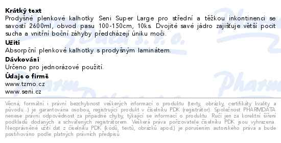 Seni Super inkontinenční plenkové kalhotky L 10ks - popis